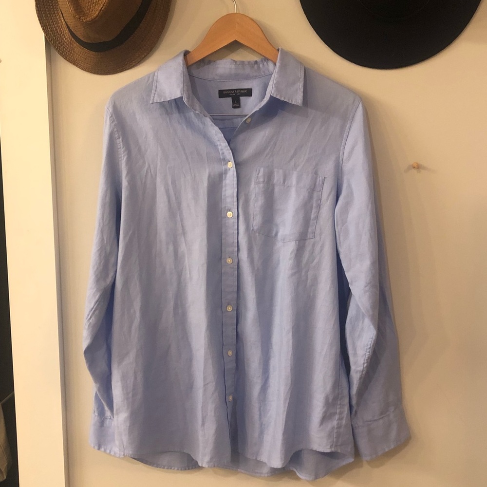 Blue Chambray Colored Button Down sz Lg